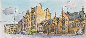 Oliver Brookes watercolour of Warrander Baths