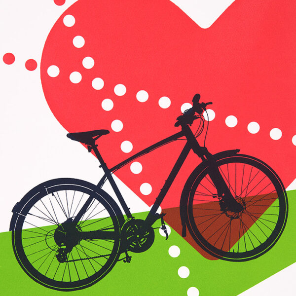 Bikes for Refugees screenprint by Oliver Brookes