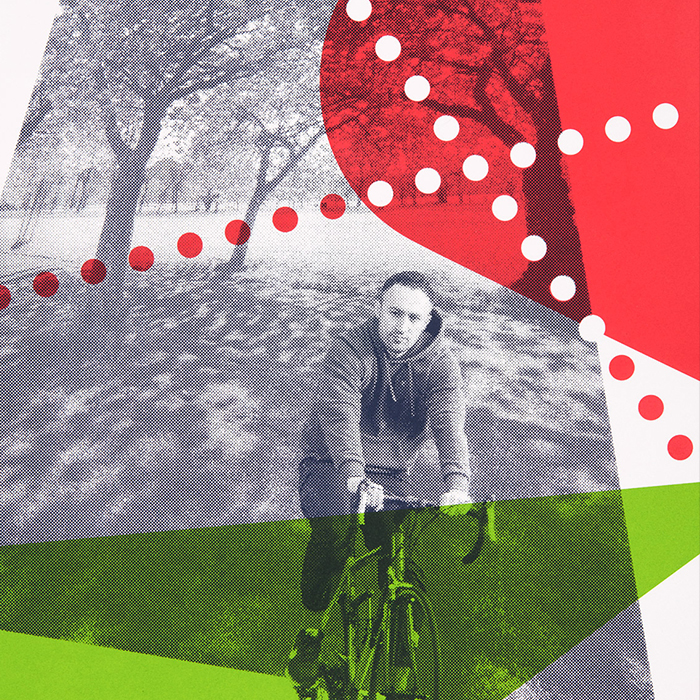 Screenprint for Bikes for Refugees by Oliver Brookes