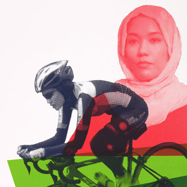 Screenprint for Bikes for Refugees by Oliver Brookes