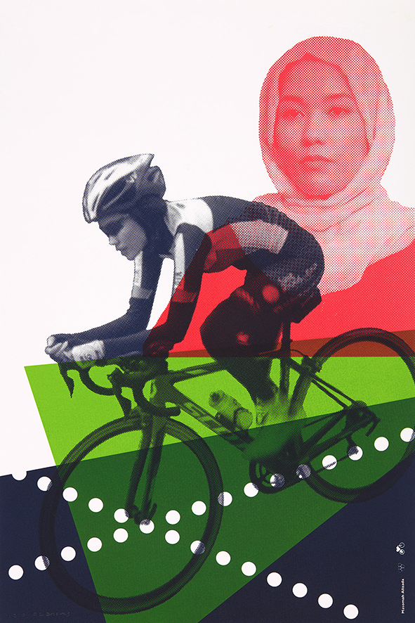 Bikes for Refugees screenprint of Masomah Alizada